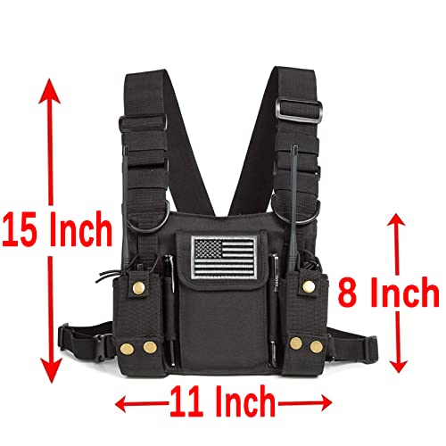 Image of Radio Shoulder Holster Chest Harness Holder Vest Rig for Two Way Radio Chest Front Pack Pouch Walkie Talkie Case with Front Pouches for Kenwood Arcshell Retevis Baofeng UV-5R F8HP UV-82 888S (Black)