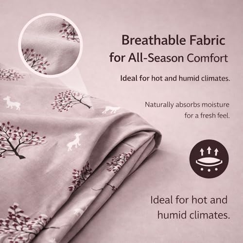 Image of 300 TC 100% Pure Cotton King Size Bedsheet | Ultra Soft, Breathable & Skin-Friendly | with 2 Pillow Covers (108 x 108 inch) | Elegant Wine Leaf Print