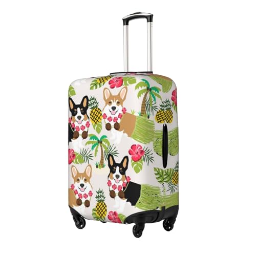 Tropical Flower And Corgi Print Suitcase Cover Luggage Protector Washable Elastic Fashionable Travel Gear Cover2