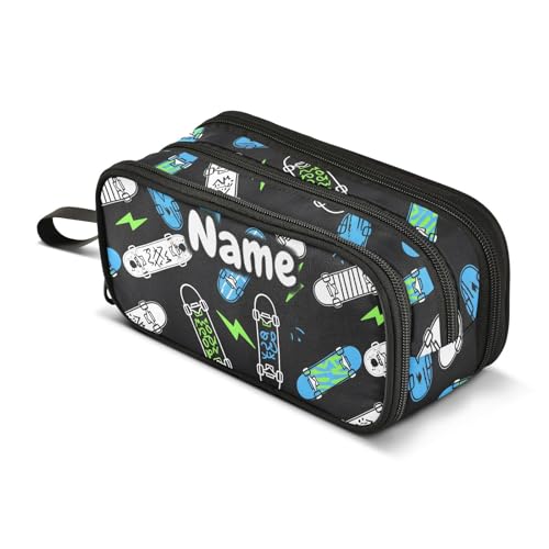 Image of Custom Skateboard Lightning Pencil Case Box Boys Girls Personalized Name Large Pencil Pouch Stationery Pen Bag Organizer for Kids Adults School Office