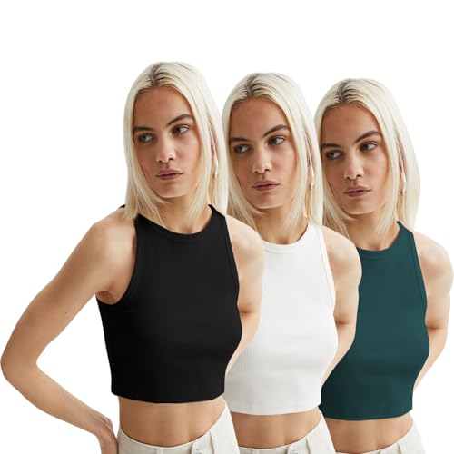 Image of KERI PERRY Tops for Women Crop Top for Women's Tank Activewear Tee Sports Western Casual Cotton Camisole Pack of 3 Combo