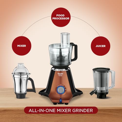 Preethi Zodiac Stardust Mixer Grinder + Food processor I 750 Watt I 2yr Guarantee & Lifelong Free Service I 5 Jars (3 Stainless steel Jars +1 Juicer Jar+1 Master Chef Plus Food processor Jar)-MG-265