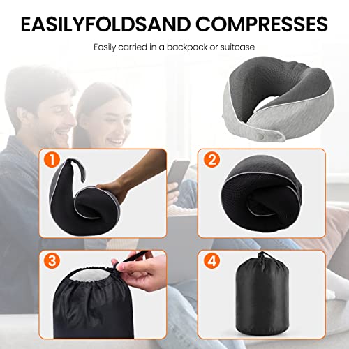 Image of HANNEA Travel Neck Pillow Memory Foam U-shape Neck Pillow for Travel, Adjustable Neck Pillow Ergonomic Neck Pillow for Sleeping, Support Head, Neck