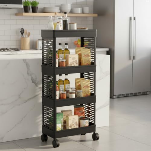 VIPEK 4 Tiers Storage Trolley with Wheels, Freestanding Multi Lay...