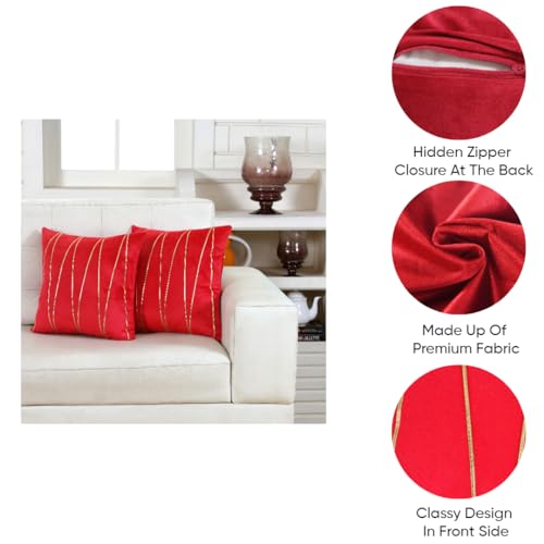 Image of Amazon Brand - Umi Gold Leather Striped Pack of 2 Throw Pillow Covers Velvet Decorative Cushion Covers Cases for Sofa Bedroom Livingroom Car 20 x 20 in Red Color