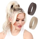 2 Large PONY-O Bendable Hair Ties, Ponytail Holders: for Thicker or Heavy Hair, Secure, Comfortable & Non-Damaging (Brown & Blonde)