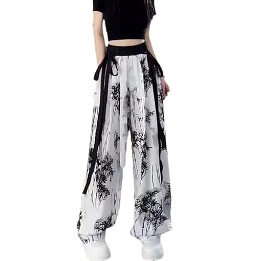 Pantalones de gasa de pierna ancha con estampado de tinta para mujer, estilo casual, estilo chino, de bambú, con decoración de serpentina, para verano, a, 31-35 | Ya disponible en tu tienda friki favorita! En mundofriki.es!