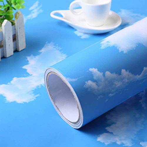 Teemall Blue Sky White Clouds Decorative Vinyl Self Adhesive Shelf Drawer Liner Home Decor Wallpaper 24x79 Inch
