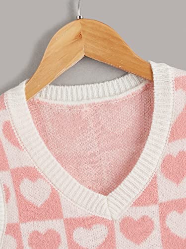 Floerns Girls Heart Print Sleeveless Sweater Vest V Neck Knitwear Tank Top3