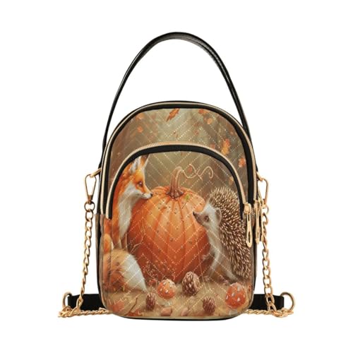 ALAZA Fox Hedgehog Pumpkin Autumn Crossbody Bag Small Shoulder Handbags Leather Purse for Women
