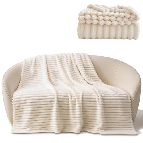 CHUNGG Fluffy Cozy Blanket, Warm Blankets Throw for Beds Double and Sofa, Gifts for Women, King Size Cream White Blanket (150x200 cm)