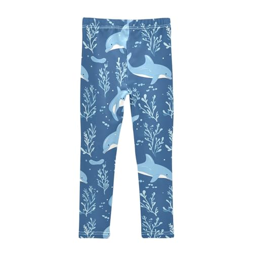 Cute Dolphins Girls' Leggings Toddler Doodles Sea Plants Blue Kids Yoga Pants Dance Active Tights 4T2