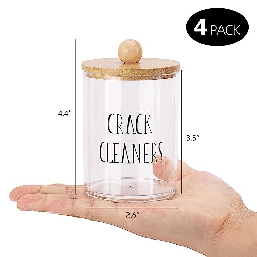 Image of Tbestmax 4 Pack Qtip Holder with Bamboo Lids, 10 oz Bathroom Organizer Accessories Storage Containers Clear Plastic Apothecary Jars for Cotton Ball, Cotton Swab, Floss