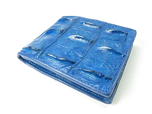 Image of Pelgio Genuine Crocodile Alligator Backbone Skin Leather Bifold Wallet ([B1] 6 Card Slots + 2 ID Windows + 2 Compartment for Bills, Ultramarine Blue)
