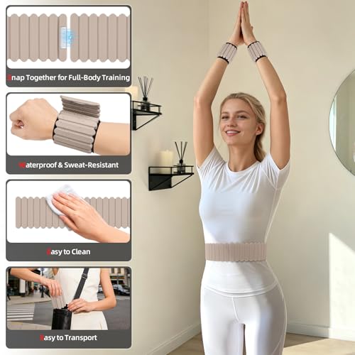 Abahub Wearable Wrist & Ankle Weights Set of 2, Stackable Magnetic Weighted Bracelet for Women, Waterproof Silicone Arm Leg Weights for Home Gym Workout, Walking, Yoga & Pilates - Beige, 4.4LB by Abahub - Image 6