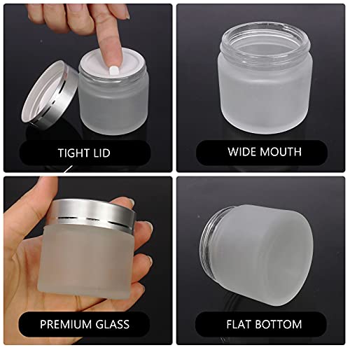 15 Pack, 2 oz 60ml Frosted Glass Jars with Silver Lids & Inner Liners, Empty Matte Clear Round Refillable Cosmetic Containers Travel Jars for Cosmetics,Body Butter,Scrubs,Face Cream Lotion and More3