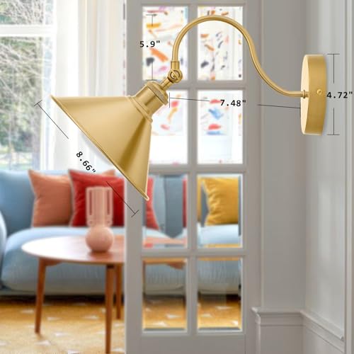 Image of Wireless Battery Operated Wall Sconce, Gold Industrial Wall Lights Decor Set of 2, Vintage Rechargeable Magnetic Cordless Wall Lamp Fixture with Remote for Farmhouse Bedroom Living Room