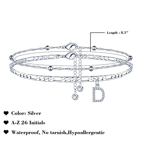 Image of Ursteel Ankle Bracelets for Women, 14K Gold Plated Dainty Layered Chain CZ Initial Anklets Summer Jewelry Gifts for Women