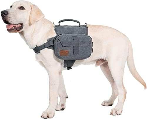 OneTigris Dog Pack Hound Travel Camping Hiking Backpack Saddle Bag Rucksack for Medium & Large Dog (Grey, Large)