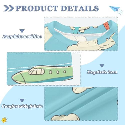 Boys Short Sleeve T-Shirts Plane Aircraft Cloud Rashguard Kids Swim Shirts Sun UPF 50+3
