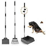 LUFFWELL Dog Pooper Scooper, Adjustable Handle Poop Scooper with Tray,Rake and Spade Set of 3, Steel Stainless Poop Scoop for Medium Large Dogs and Pet Waste on Grass, Dirt and Gravel (Large Size) -  Joyrally Inc