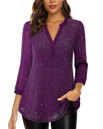 Image of Timeson Women's Short Sleeve V Neck Blouses Shirts Floral Double Layers Mesh Tunics Tops