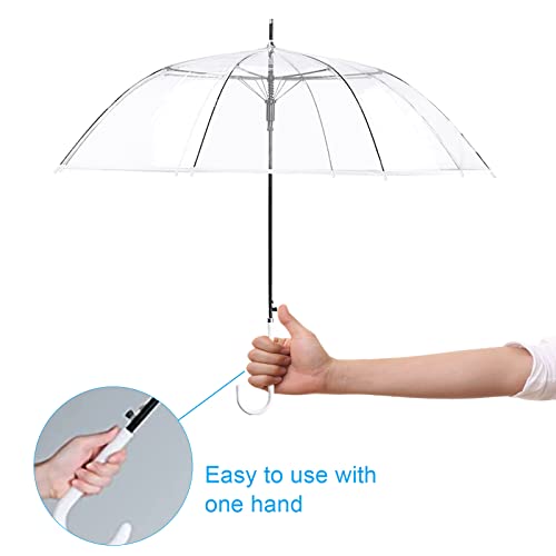 Merkaunis 30 Pack Clear Wedding Umbrellas Bulk Auto Open Clear Stick Umbrellas,Transparent Windproof Wedding Style Stick Umbrellas，J Hook Handle Windproof Large Canopy Umbrella Suitable For Wedding Celebrations, Rainy Days, Outdoor And Other Places, Suitable For Men And Women Of All Ages #TOP1