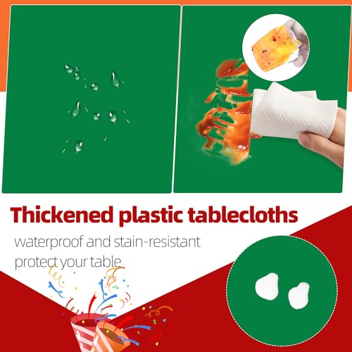 Image of Green 6 Pack Plastic Table Cloth 84 inch, Disposable Round Tablecloth Table Cover, Plastic Tablecloths for Parties
