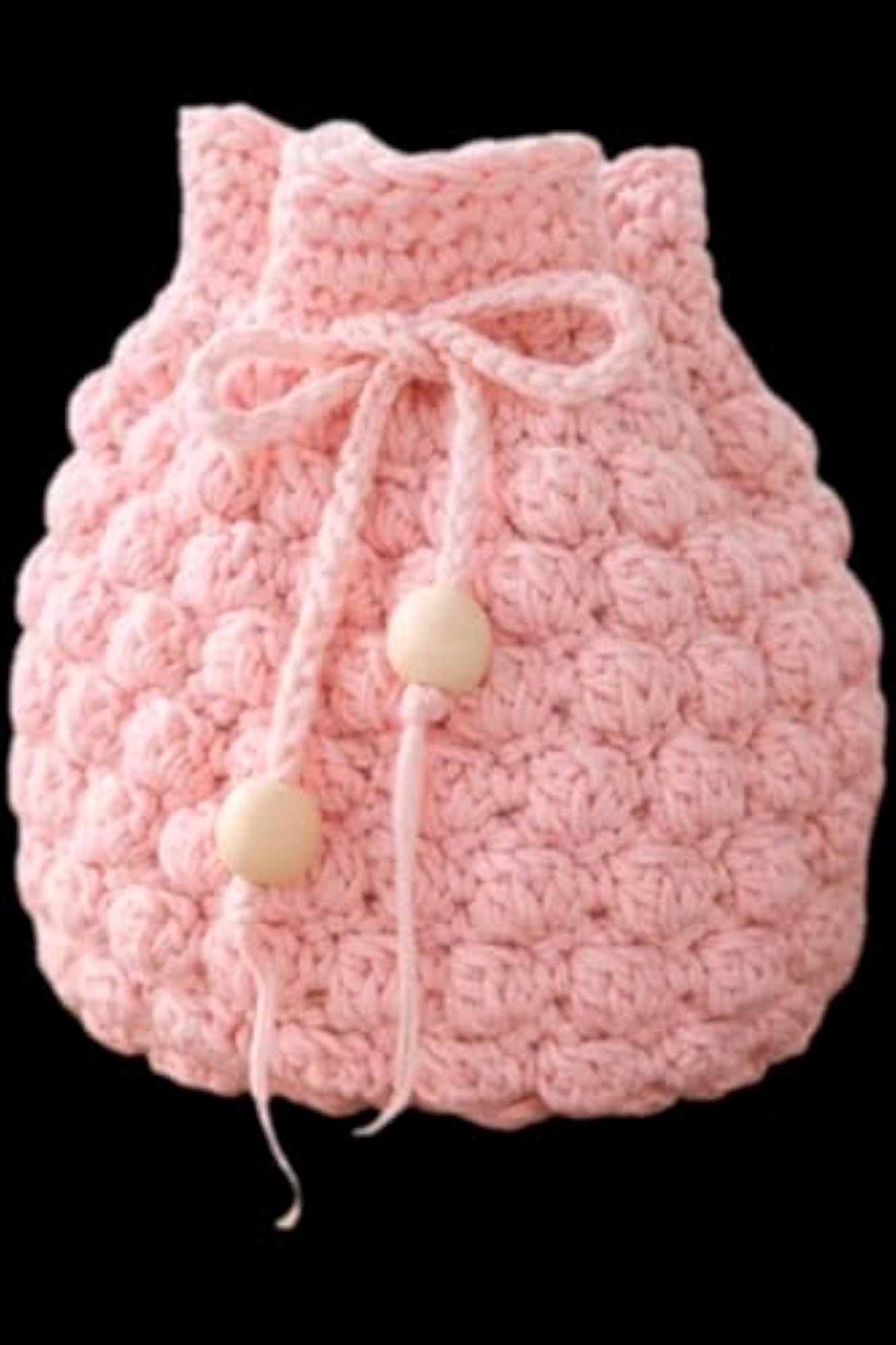 Handmade Crochet Bubble Stitch Drawstring Bag, Pink
