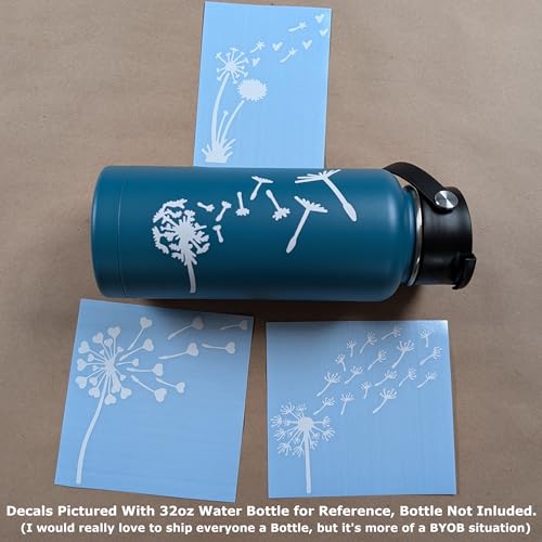 Image of Dandelion Blowing Decal 4 Pack: Blowing Dandelion Decals, Dandelion Flower, Dandelion Decals for Car Tumbler Laptop (White, Large ~5 inch)