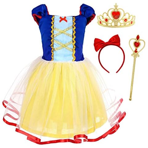AmzBarley Girls Princess Costume Kids Dressing up Dress Child Fancy Party Outfit Birthday Cosplay, Thin, Pack of 1, Yellow Tutu+005, 3-4 Years Cover