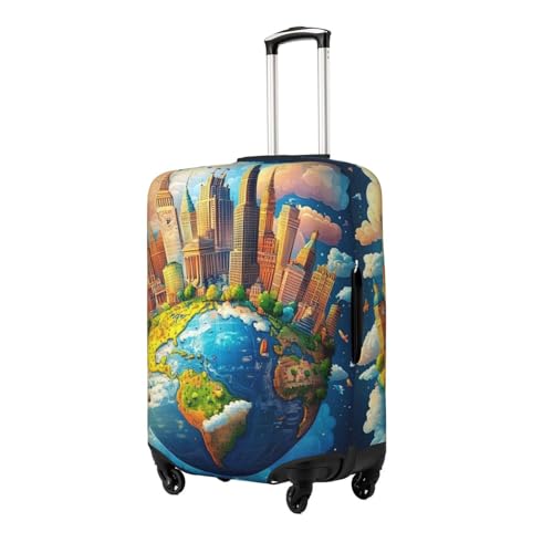 Cartoon Earth Print Travel Luggage Cover Elastic Baggage Protector For Men Women Fits 22-24 Inch Luggage2