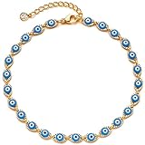 Blue Ankle Bracelet for Women, 14K Gold Plated Dainty Evil Eye Anklet Turkish Amulet Adjustable Anklets Summer Beach Protection Jewelry for Women