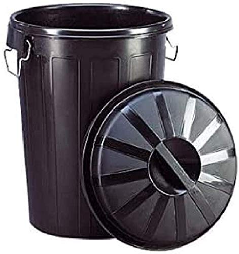 Cubo Industrial con Tapa 50 litros – Plástico Resistente, Asas Metálicas Ergonómicas, Color Negro, 45,5x45,5x50,5 cm – Ideal para Industria, Hostelería y Comercios | Denox