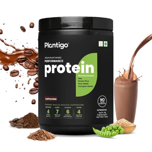 Planti;go Clean Plant Protein Powder | No Preservatives, No Banned Substances |Super Protein Blend- Pea, Brown Rice, Flax | Vegan Protein - Men, Women (Cappuccino - Original Bitter Coffee Taste - 1 Kg)