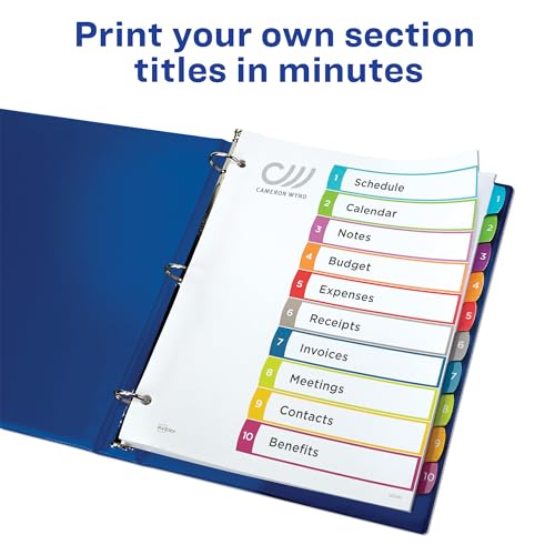 Avery 11842 10 Tab Dividers For 3 Ring Binders, Customizable Table Of Contents, Multicolor Tabs, 1 Set thumb #1