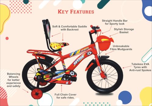 Image of SKYTON Brandon 16 Inch Kids Cycle with Side Wheels Ideal for 4 to 7 Years Boys and Girls Bicycle for Children - Red