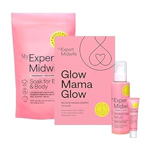 My Expert Midwife Glow Mama Glow Pregnancy & Postpartum Self-Care Gift Set, Includes Soak For Your Bits 750g, Stretch Mark Serum 150ml, Nipple Balm 10ml