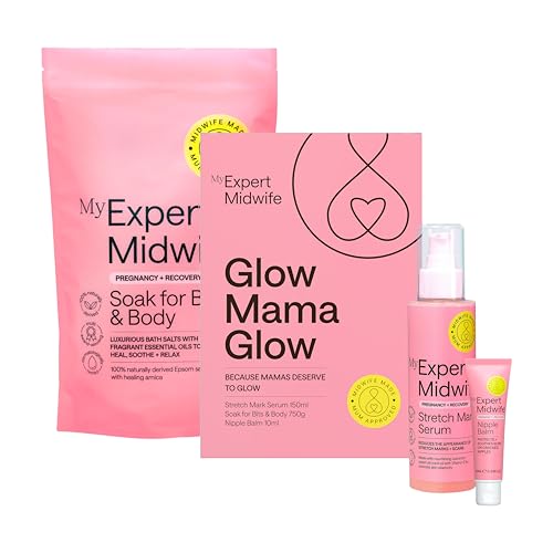 My Expert Midwife Glow Mama Glow Pregnancy & Postpartum Self-Care Gift Set, Includes Soak For Your Bits 750g, Stretch Mark Serum 150ml, Nipple Balm 10ml