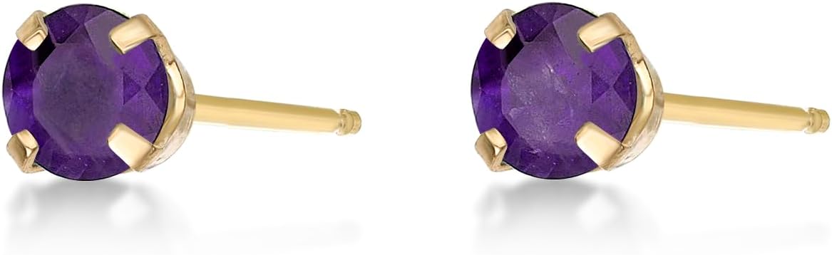 Natural Gemstone Round Stud Earrings for Women in 14k Yellow or White Gold with Push Back 5 mm Birthstone by Lavari Jewelers