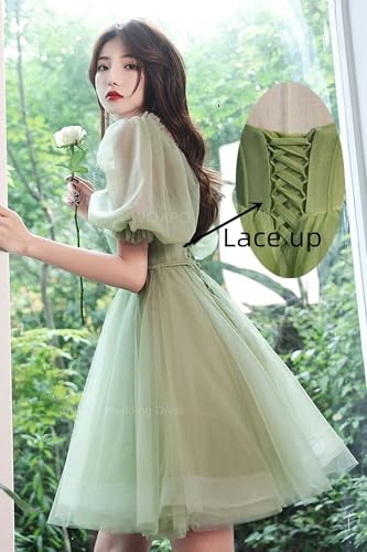 CWOAPO Puffy Sleeves Tulle Homecoming Dresses for Teens Sweetheart Short Prom Dresses A Line Cocktail Party Dress4