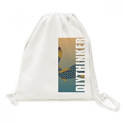 Sac à dos poisson bleu en toile solide avec fermeture cordon pratique