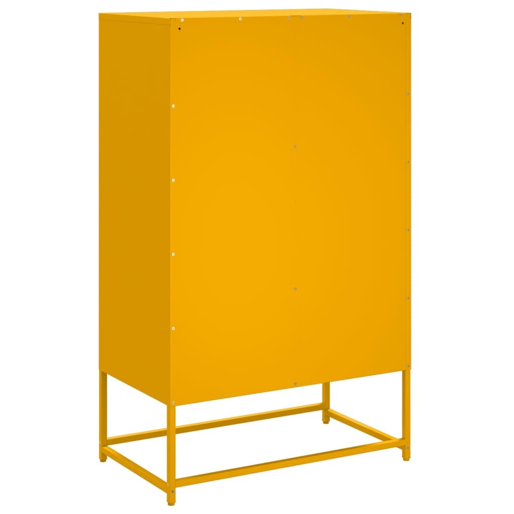 Armadietto alto, 68 x 39 x 111,5 cm, in acciaio, colore giallo | Armadio compatto in acciaio con 4 ripiani e 2 cassetti per uno spazio versatile in soggiorno o camera da letto.