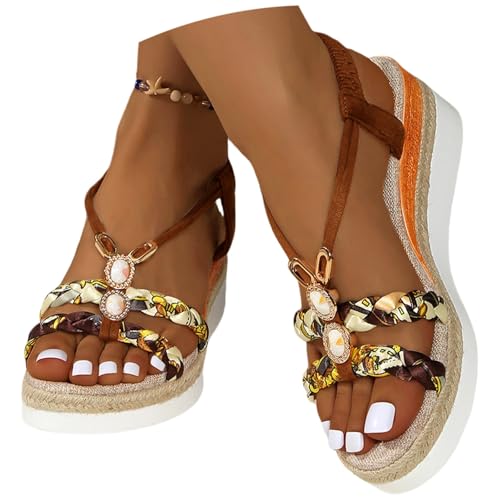 Chanpning Sandales Compensées Femme Été Chaussures AntidéRapantes Respirantes et Nu-Pieds BohêMe Bout Ouvert Avec Talon Plateforme Elégante Comfy Semi Trailer Sandales