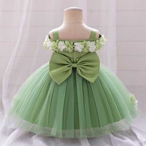 EULIMENE Baby Girl Dress Cold Shoulder Princess Birthday Dresses Formal Pageant Dresses Layered Tulle Flower Girl Dress for Party Wedding 6-9M Green — view 3