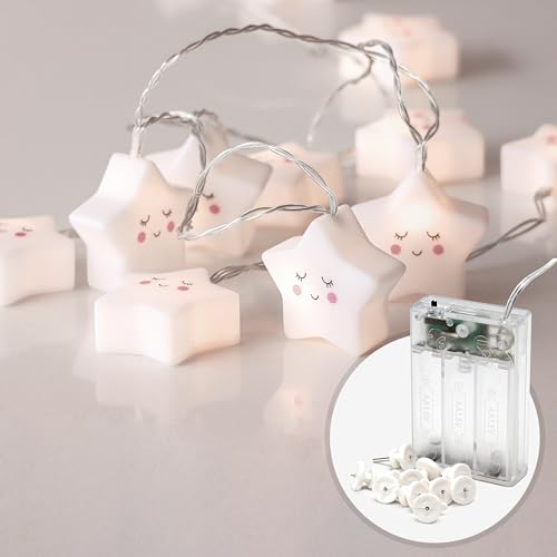 CozyHome Luces led pilas estrellas para niños - 5 metros & 20 LED blanco cálido I Temporizador a con pilas I Guirnalda luces interior Luces decorativas habitacion I Fairy lights decoracion Luz led
