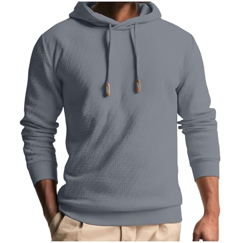 Men's Pullover Hoodies Slim Fit Long Sleeve Men Plaid Jacquard Drawstring Hiphop Casual Sweatshirts with Pockets