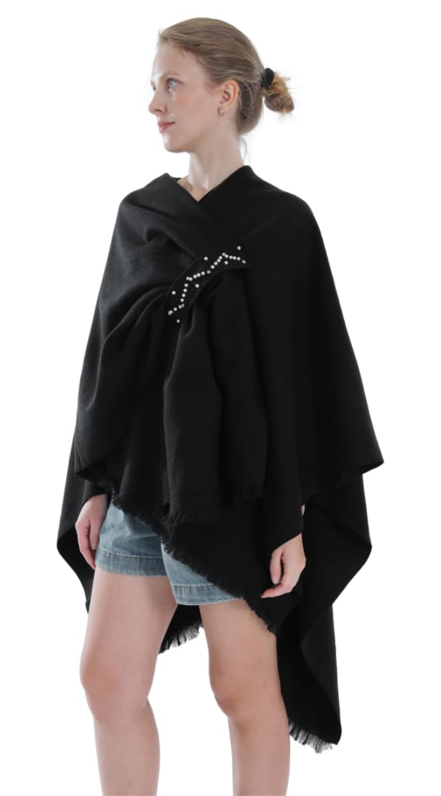 Miaikvs Damen Poncho Reversible Oversized Schals Elegant Strick Cape Decke Front Wrap Cardigan Schal Mantel für Frühling Herbst