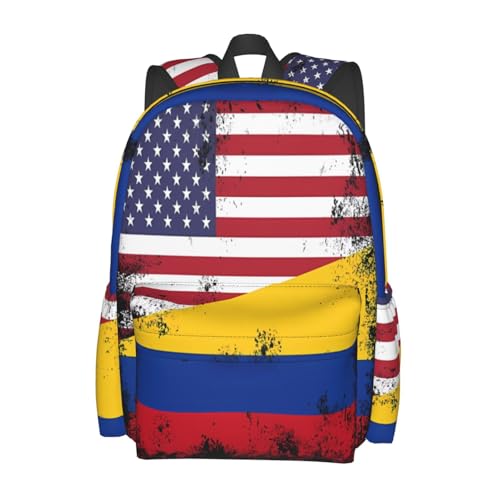 Vintage Half Colombian Colombia Half American Flag Large Travel Backpack Casual Backpacks Laptop Daypack Working Rucksack Lightweight Back Pack Sports Bag with Adjustable Shoulder Strap2