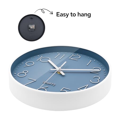 10inch Blue Silent Wall Clock Modern Quartz Battery Operated Kitchen Decor by WISKALON - Used condition - Image 4
